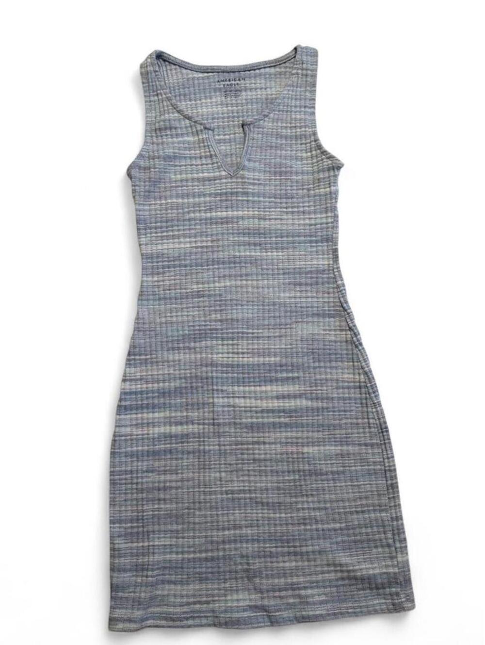 American Eagle Blue Ribbed Knit Tank Dress XXS Y2K 90s Bodycon Mini